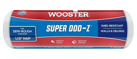 Wooster SUPER DOO-Z R204-9 Roller Cover, 1/2 in Thick Nap, 9 in L, Fabric Cover, White
