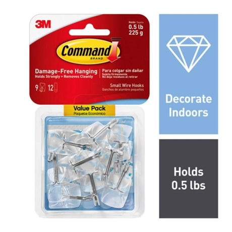 3M Command Small Plastic Wire Hooks 1.625 in. L 9 pk, Pack of 12