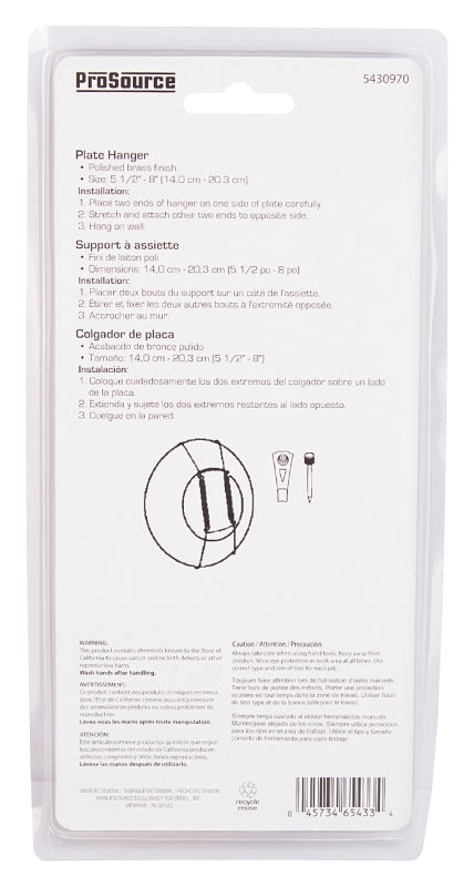 ProSource PH-122048-PS Plate Hanger, Brass, Polished Brass, 30 lb