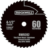 Rockwell RW9282 Circular Saw Blade, 60-Teeth, 4-1/2 in Dia, 3/8 in Arbor