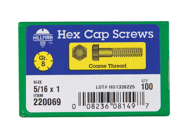 HILLMAN 5/16 in. D X 1 in. L Heat Treated Steel Hex Head Cap Screw 100 pk