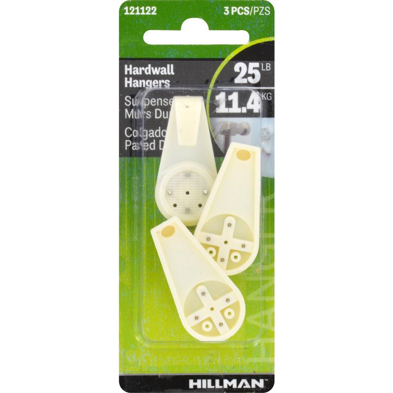 HILLMAN Plastic Coated White Hardwall Picture Hook 25 lb 3 pk, Pack of 10