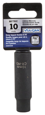 Vulcan MT6580140 Deep Impact Socket, 10 mm Socket, 3/8 in Drive, Deep Drive, 6-Point, Chrome Molybdenum Steel