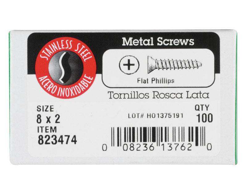 HILLMAN No. 8 X 2 in. L Phillips Flat Head Sheet Metal Screws 100 pk