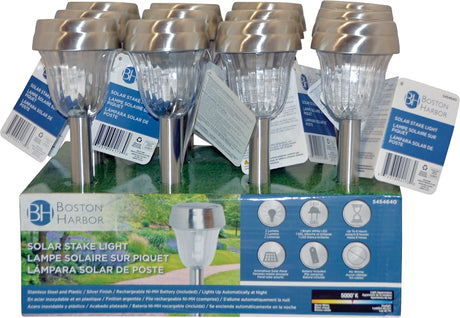 Boston Harbor 24173 Solar Stake Light, Ni-Mh Battery, 1-Lamp, LED Lamp, Metal Plastic Fixture, Battery Included: Yes, Pack of 12
