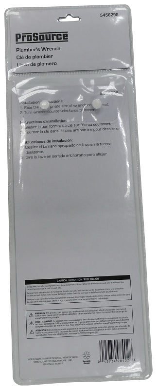 ProSource T162-3L Plumbing Wrench, 9 in L, Steel, Nickel-Plated
