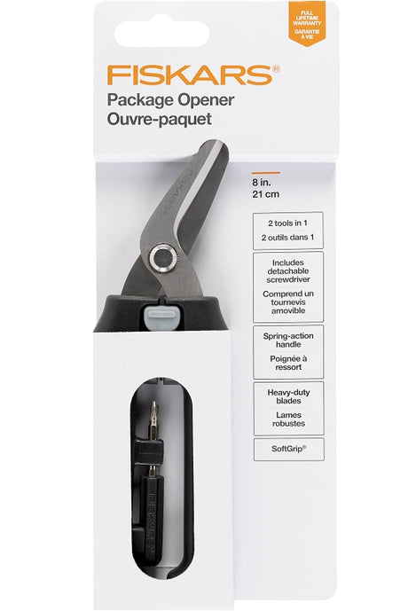 Fiskars 1067273 2-in-1 Package Opener, 9.88 in OAL, Offset Handle