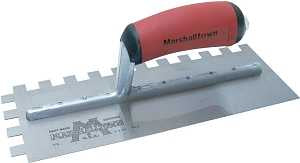 Marshalltown 775SD Trowel, 1/2 in W x 1/2 in D Notch, 11 in L, 4-1/2 in W, Square Notch, Curved Handle