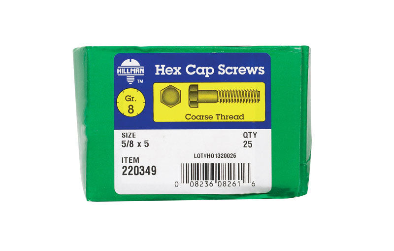 HILLMAN 5/8 in. D X 5 in. L Heat Treated Steel Hex Head Cap Screw 25 pk