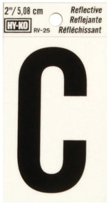 Hy-Ko RV-25/C Reflective Letter, 1-1/2 in W x 3 in H Dimensions, Character: C, 2 in H Character, Black Character, Vinyl, Pack of 10