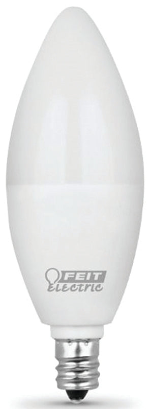 Feit Electric CTF40/10KLED/3 Filament LED Bulb, Specialty, B10 Lamp, 40 W Equivalent, E12 Candelabra Lamp Base, White