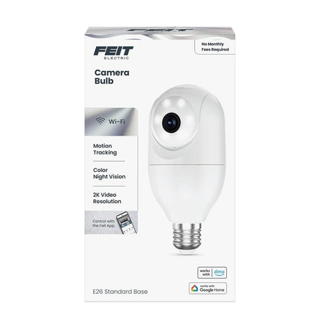 Feit Electric CAM/PAN/WIFI/E26/2K Smart Bulb Camera, 1080 pixel Resolution, Motion Image Sensor, Night Vision: 30 ft, 1 -Camera