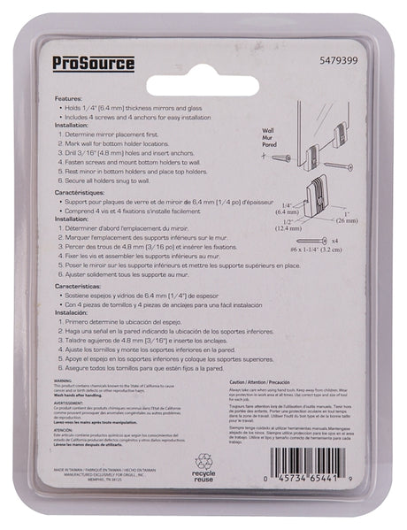 ProSource PH-122201-PS Mirror Holder, Plastic, Clear, Clear, Screw Mounting