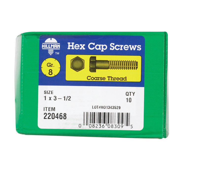 HILLMAN 1 in. D X 3-1/2 in. L Heat Treated Steel Hex Head Cap Screw 10 pk