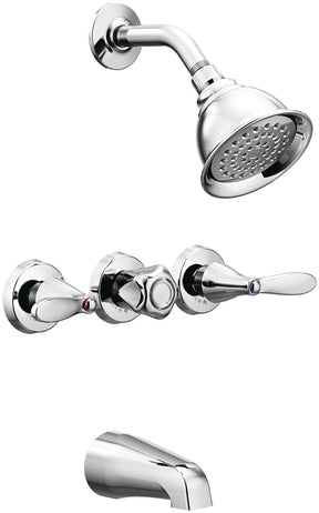 Moen 82663/82403 Tub/Shower Faucet, 1.75 gpm Showerhead, 3-Handle, Metal, Chrome-Plated