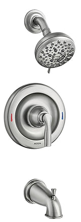 Moen Posi-Temp Hillard 82537SRN Tub and Shower Faucet, Wall-Mount Showerhead, 1.75 gpm Showerhead, Diverter Tub Spout