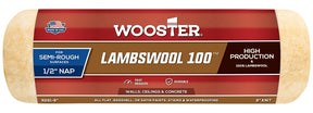 Wooster Lambswool 100 R291-9 Roller Cover, 1/2 in Thick Nap, 9 in L, Fabric/Lambs Wool Cover, Buff