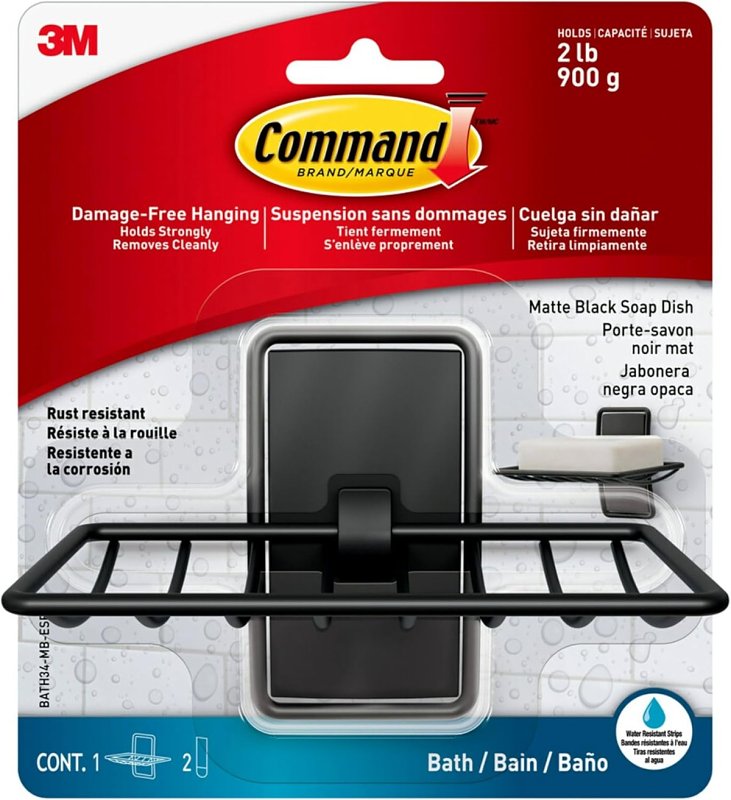 Command BATH34-MB-ESF Soap Dish, Wall, Metal/Plastic, Black