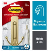 Command BATH36-BR-ES Large Bath Hook, 4 lb, 2-Hook, Metal, Satin Brass