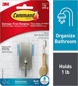 Command BATH33-SN-ES Small Bath Hook, 1 lb, 1-Hook, Metal/Plastic, Gray, Satin Nickel