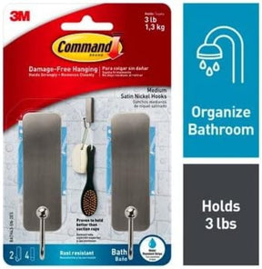 Command BATH43-MB-2ES Medium Bath Hook, 3 lb, 2-Hook, Metal, Matte Black