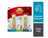 Command BATH36-BR-2ESF Large Bath Hook, 4 lb, 2-Hook, Metal, Satin Brass