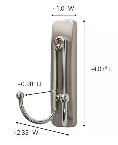 Command BATH36-SN-2ESF Large Bath Hook, 4 lb, 2-Hook, Metal, Satin Nickel