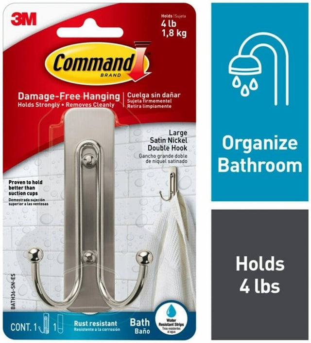 Command BATH36-MB-2ESF Large Bath Hook, 4 lb, 2-Hook, Metal, Matte Black