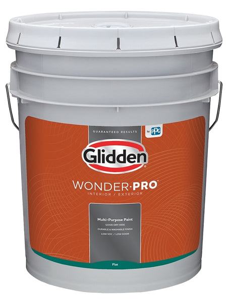 Glidden Wonder-Pro GLWP30WB Series GLWP30WB/05 Paint, Flat Sheen, 5 gal, 400 sq-ft/gal Coverage Area