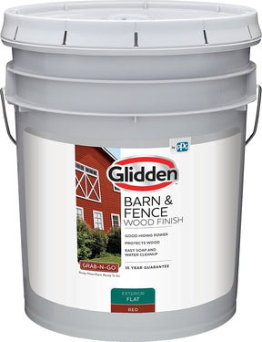 Glidden GLBFEX10RE05 Barn and Fence Paint, Acrylic, Flat, Red, 5 gal, 400 sq-ft/gal Coverage Area