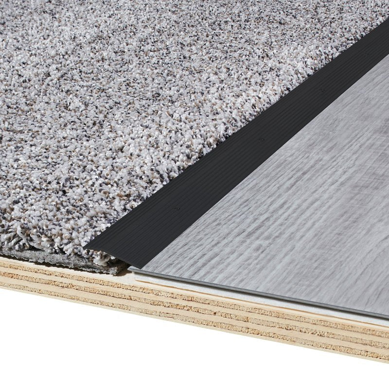 M-D 66267 Carpet Trim, 36 in L, 1-3/8 in W, Aluminum, Black, Matte, Nail Fastener