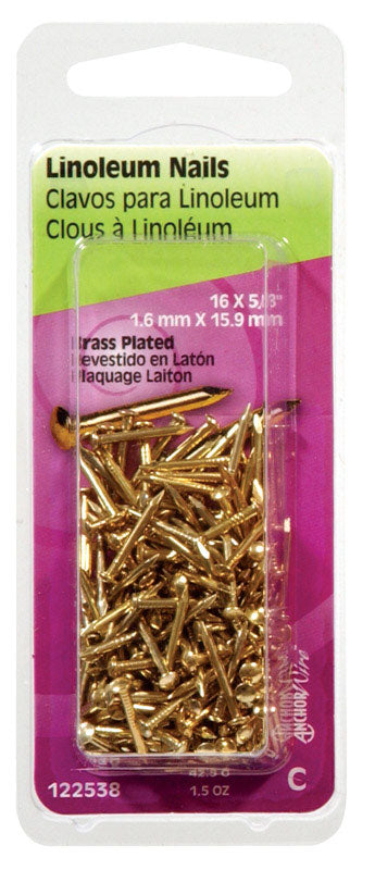 HILLMAN 5/8 in. Binding Brass-Plated Steel Nail Flat Head, Pack of 6