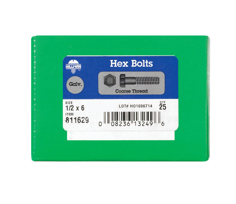 HILLMAN 1/2 in. D X 6 in. L Hot Dipped Galvanized Steel Hex Bolt 25 pk