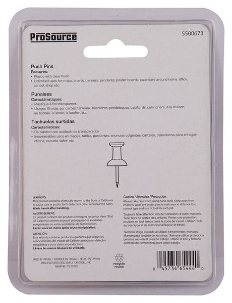 ProSource PH-122262-PS Push Pin, 23 mm L, Plastic, Clear, Round Head