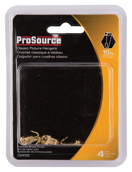 ProSource PH-122266-PS Picture Hanger, 10 lb, Steel, Polished Brass, Brass, Nail-In Mounting