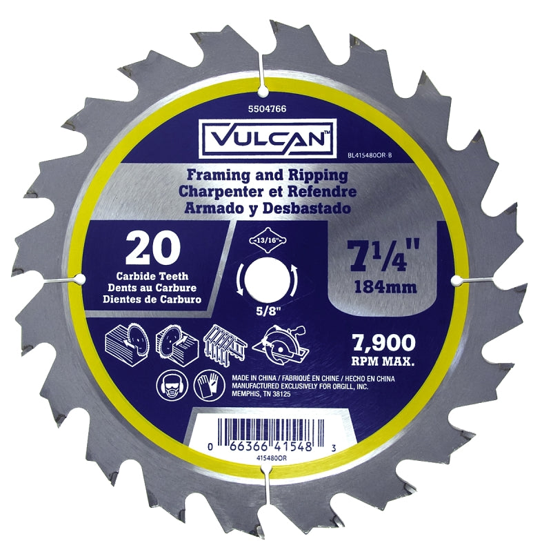 Vulcan 415480OR Circular Saw Blade, 7-1/4 in Dia, 5/8 and 13/16 Diamond in Arbor, Pack of 10