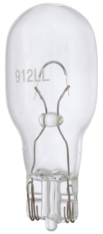 Peak 912LL-BPP Miniature Automotive Bulb, 12.8 V, 13 W, Incandescent Lamp, Wedge, Clear