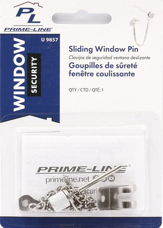 Defender Security U 9857 Window Pin Lock, 1-5/16 in L, Steel, Chrome