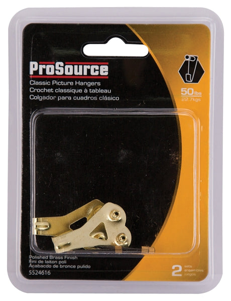 ProSource PH-122272-PS Picture Hanger, 50 lb, Steel, Polished Brass, Brass, Nail-In Mounting