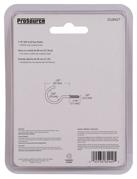 ProSource PH-122236-PS Cup Hook, 1/8 in Thread, 33 mm L, Steel, Vinyl-Coated