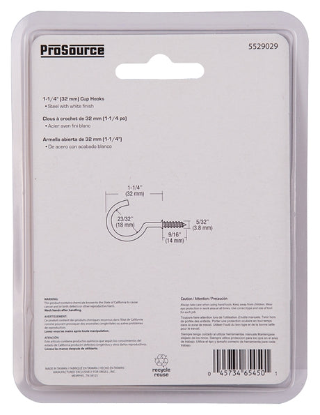 ProSource PH-122322-PS Cup Hook, 5/32 in Thread, 46 mm L, Steel, Painted