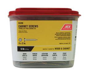 Ace No. 8 X 3 in. L Phillips Yellow Zinc Coarse Cabinet Screws 5Lb