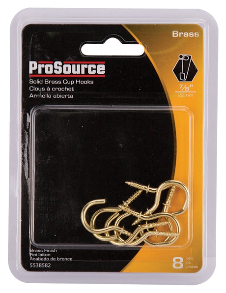 ProSource PH-122314-PS Cup Hook, 1/8 in Thread, 33 mm L, Brass, Brass Plated