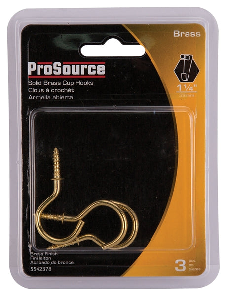 ProSource PH-122315-PS Cup Hook, 5/32 in Thread, 46 mm L, Brass, Brass Plated