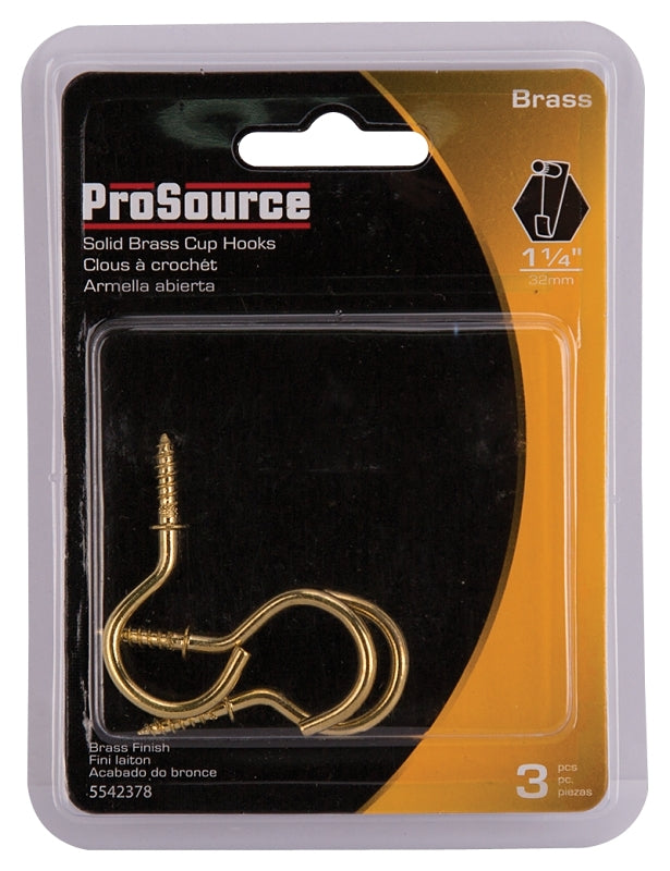 ProSource PH-122315-PS Cup Hook, 5/32 in Thread, 46 mm L, Brass, Brass Plated