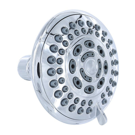 Danco 12017 Fixed Showerhead, Round, 1.8 gpm, 1/2 in Connection, 5-Spray Function, Plastic, Chrome, 4.13 in Dia