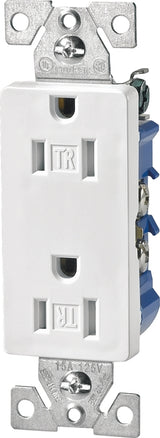 Eaton TR1107W Duplex Receptacle, 2-Pole, 15 A, 125 V, Push-in, Side Wiring, NEMA: 5-15R, White