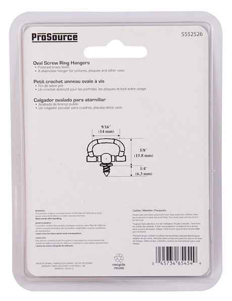 ProSource PH-122321-PS Frame Hanger, 2 lb, Brass, Polished Brass, Brass, 5/8 in Opening, Screw Mounting