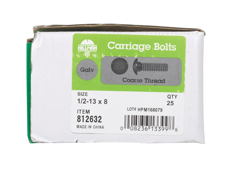 HILLMAN 1/2 in. X 8 in. L Hot Dipped Galvanized Steel Carriage Bolt 25 pk