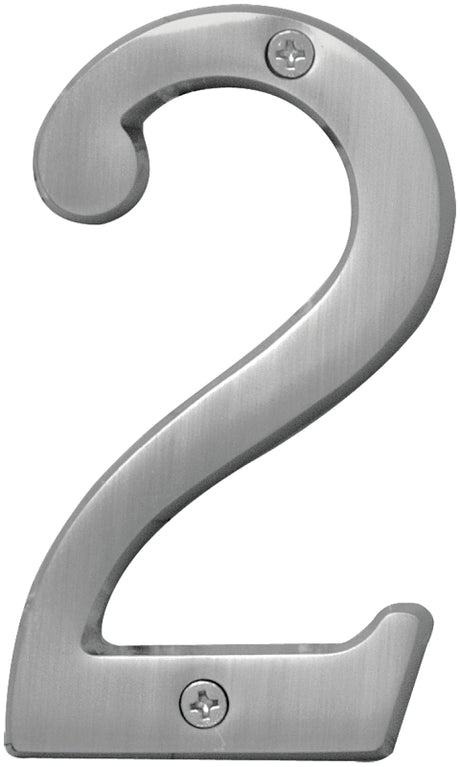 Hy-Ko Prestige Series BR-43SN/2 House Number, Character: 2, 4 in H Character, Nickel Character, Solid Brass, Pack of 3